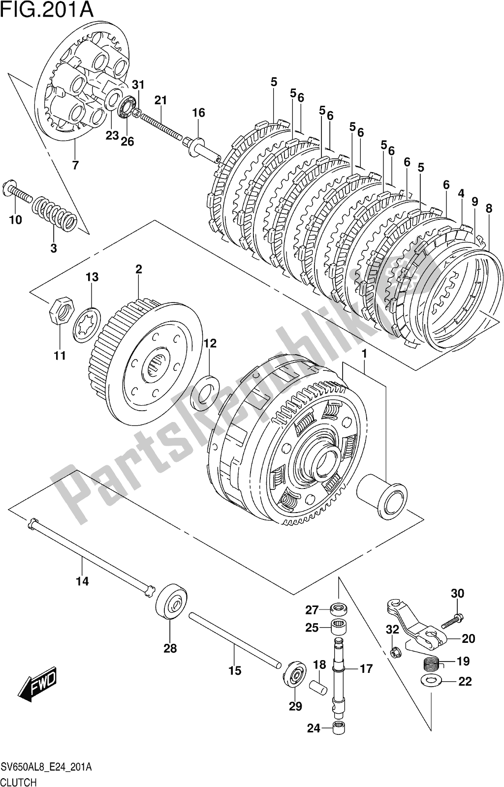 All parts for the Fig. 201a Clutch of the Suzuki SV 650 AU 2018