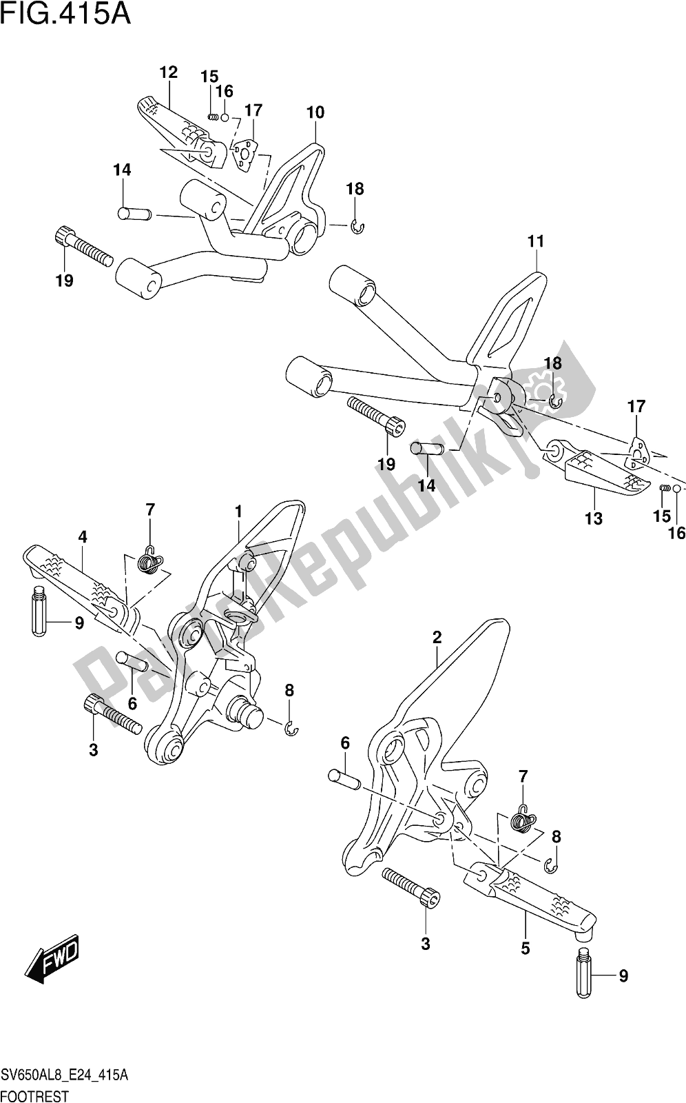 Toutes les pièces pour le Fig. 415a Footrest du Suzuki SV 650 AU 2018