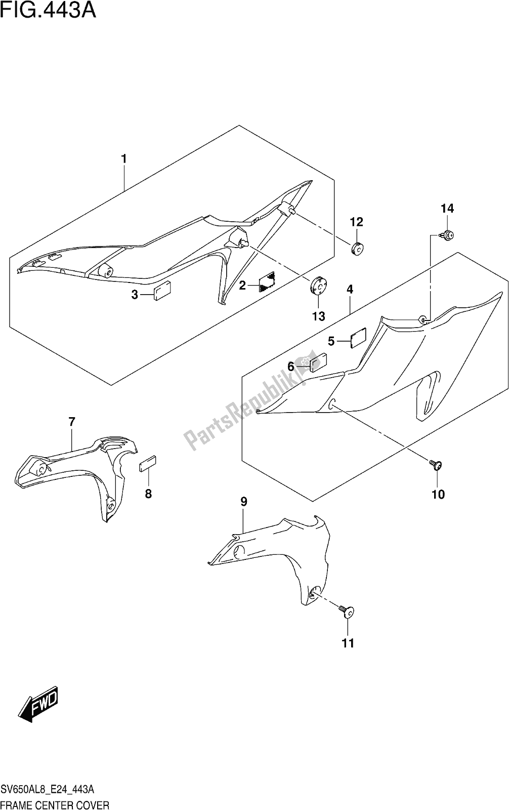 Wszystkie części do Fig. 443a Frame Center Cover Suzuki SV 650 AU 2018