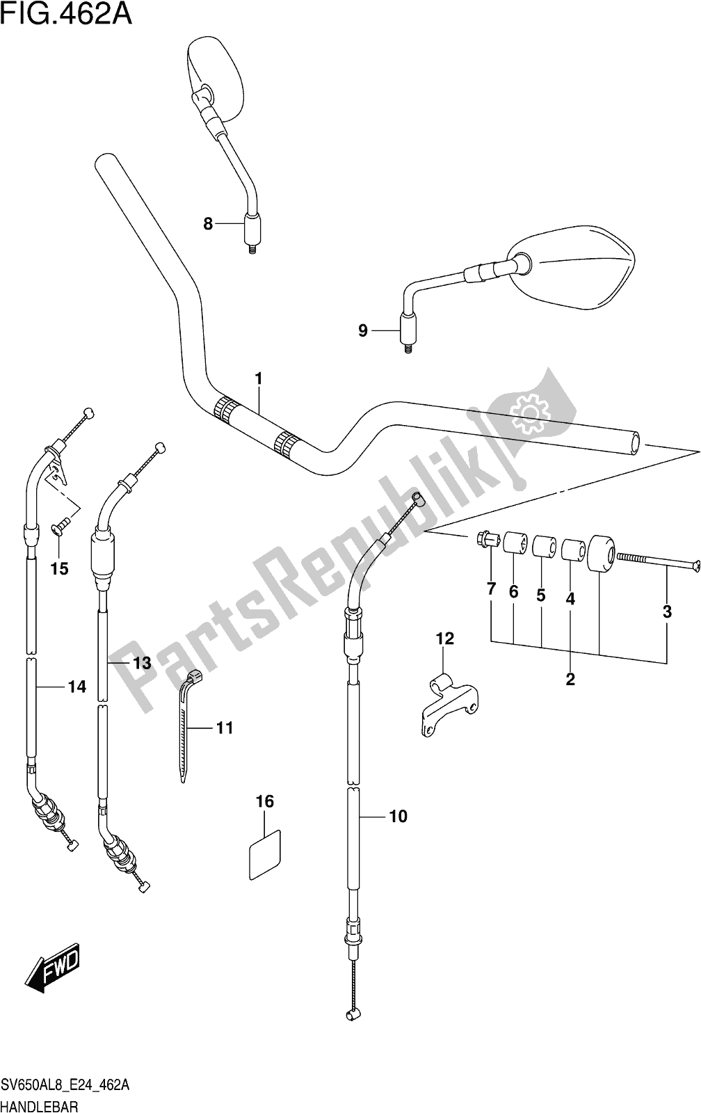 Alle onderdelen voor de Fig. 462a Handlebar van de Suzuki SV 650 AU 2018