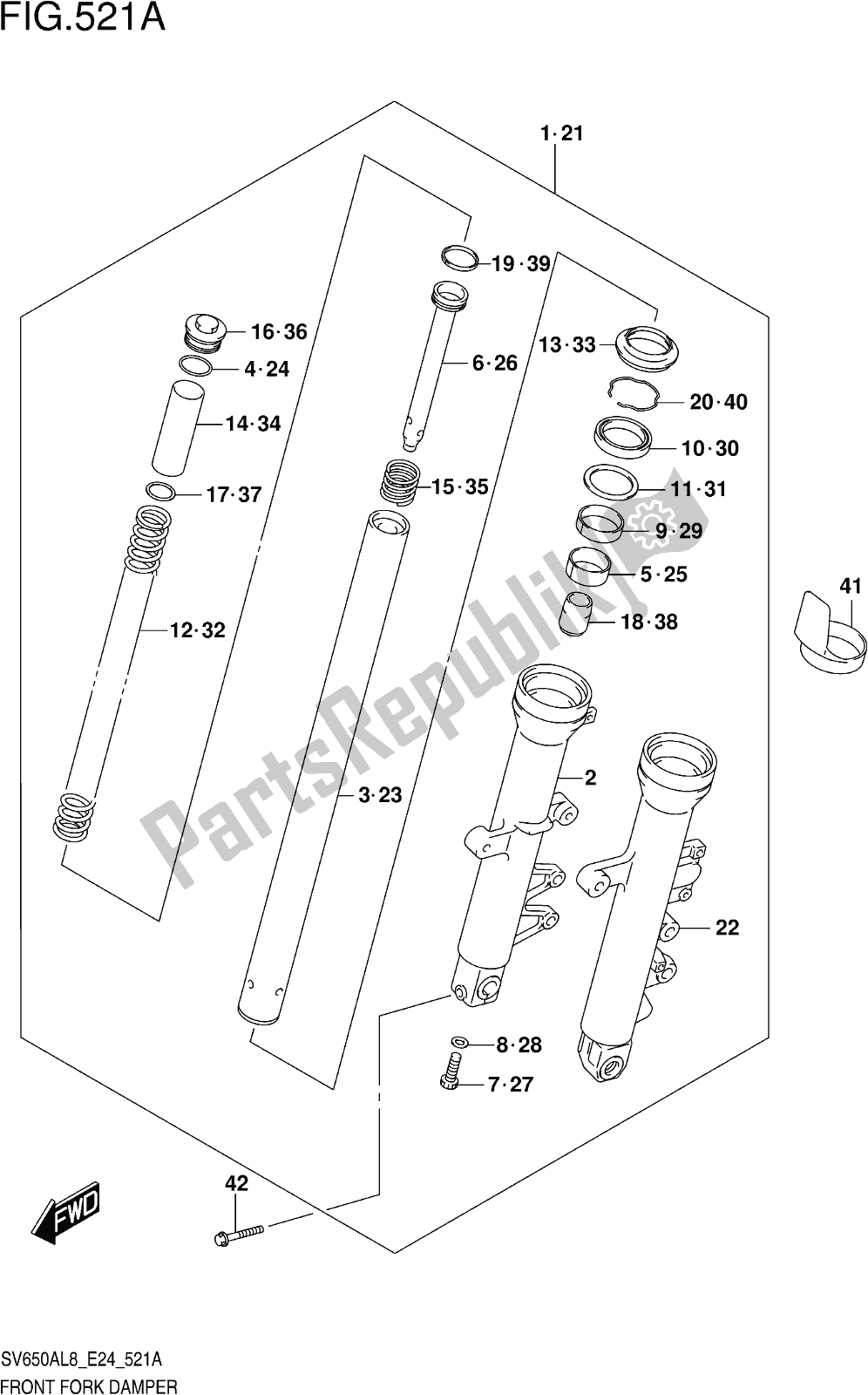 Tutte le parti per il Fig. 521a Front Fork Damper del Suzuki SV 650 AU 2018