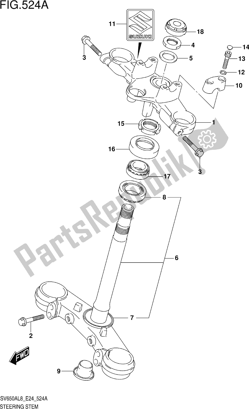 All parts for the Fig. 524a Steering Stem of the Suzuki SV 650 AU 2018