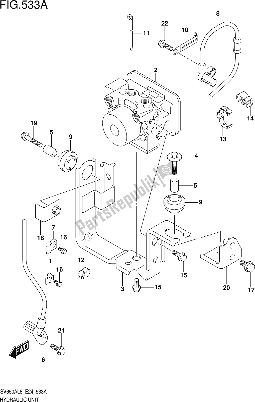 All parts for the Fig. 533a Hydraulic Unit of the Suzuki SV 650 AU 2018