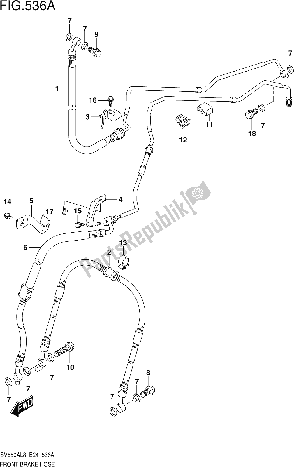 Todas las partes para Fig. 536a Front Brake Hose de Suzuki SV 650 AU 2018