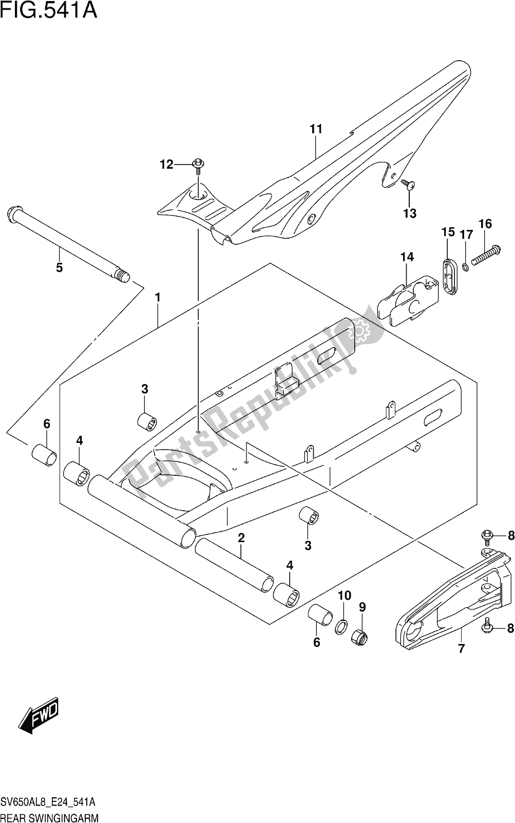 Alle onderdelen voor de Fig. 541a Rear Swingingarm van de Suzuki SV 650 AU 2018