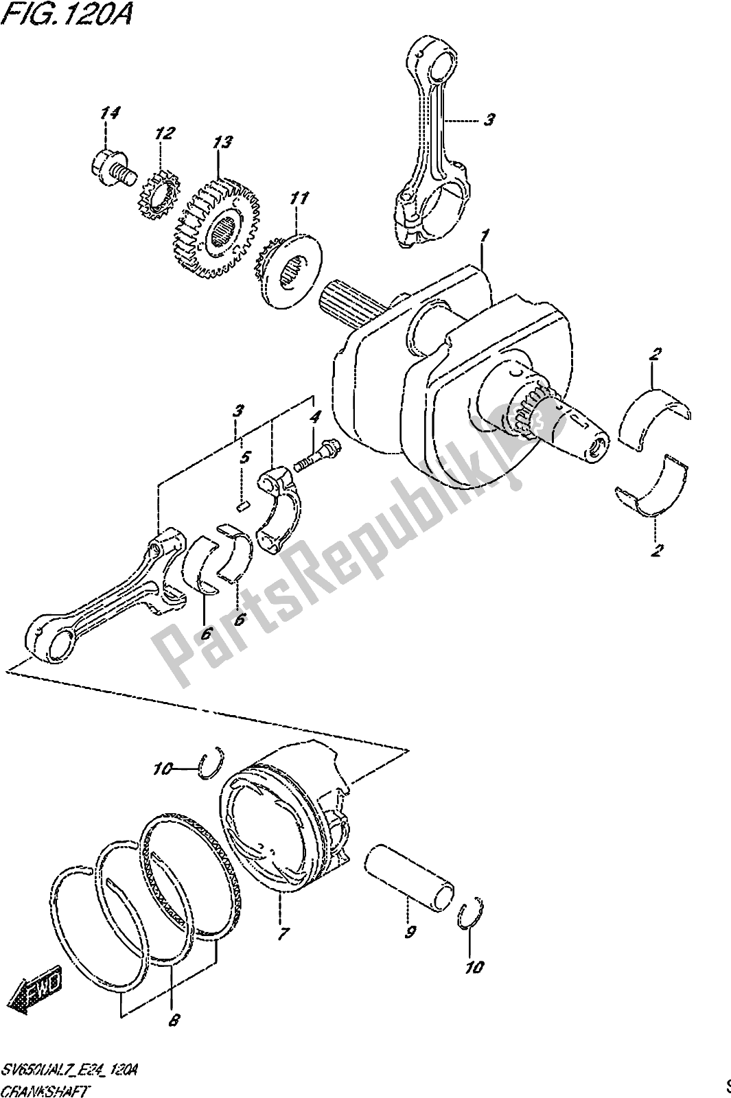 Todas as partes de Fig. 120a Crankshaft do Suzuki SV 650 UA 2017