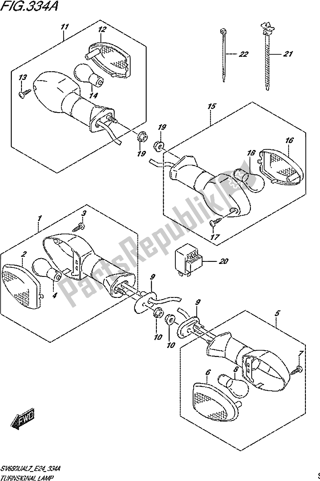 All parts for the Fig. 334a Turnsignal Lamp of the Suzuki SV 650 UA 2017