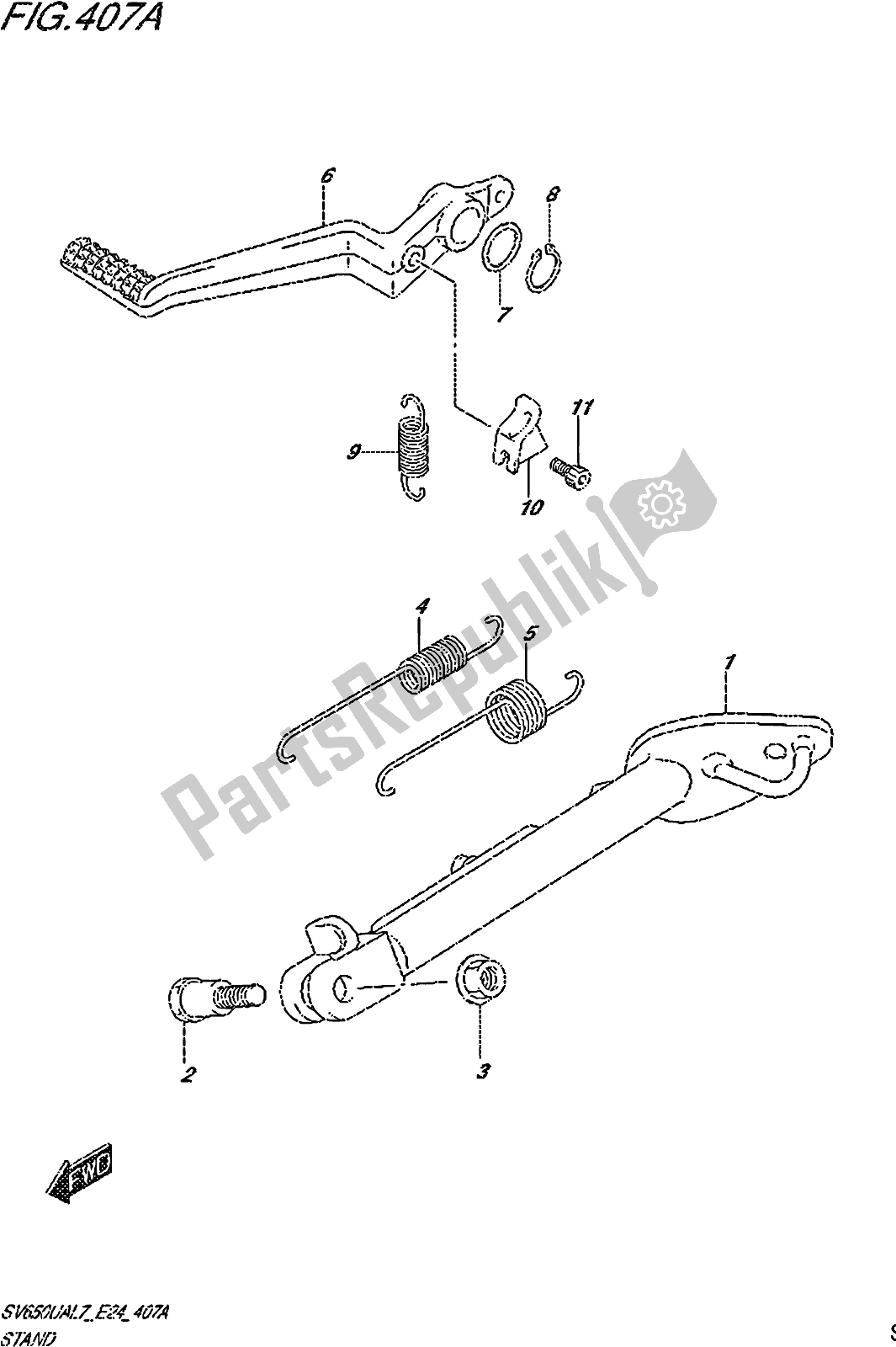 All parts for the Fig. 407a Stand of the Suzuki SV 650 UA 2017