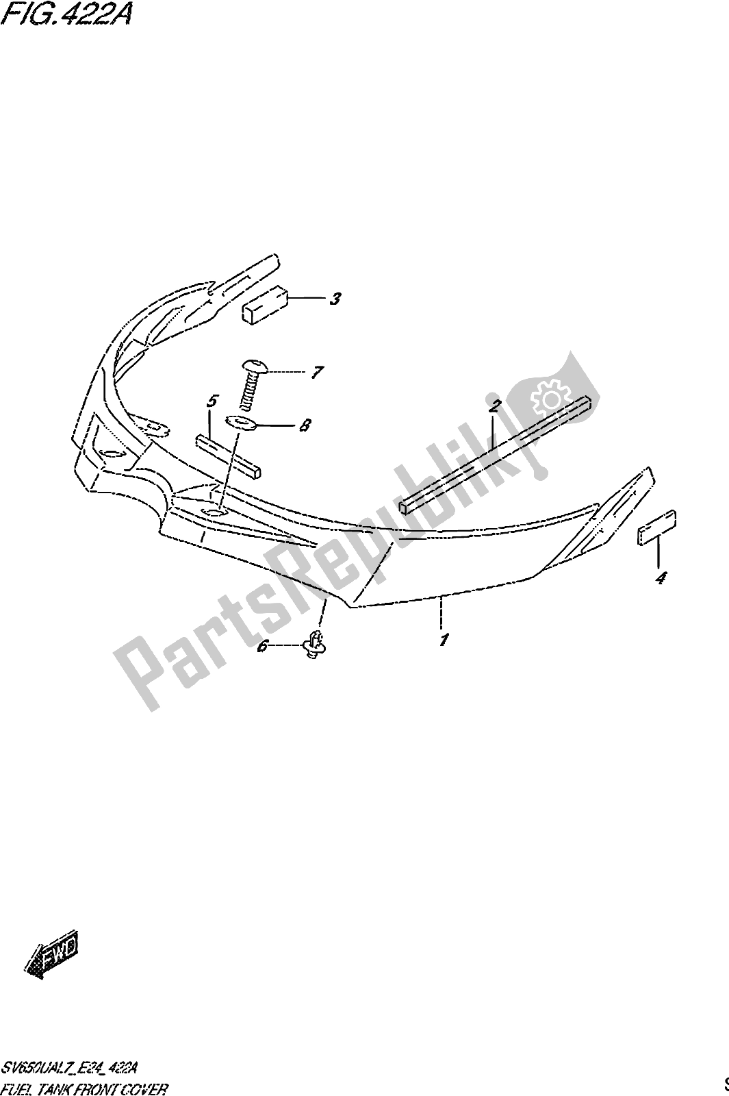 Alle onderdelen voor de Fig. 422a Fuel Tank Front Cover van de Suzuki SV 650 UA 2017