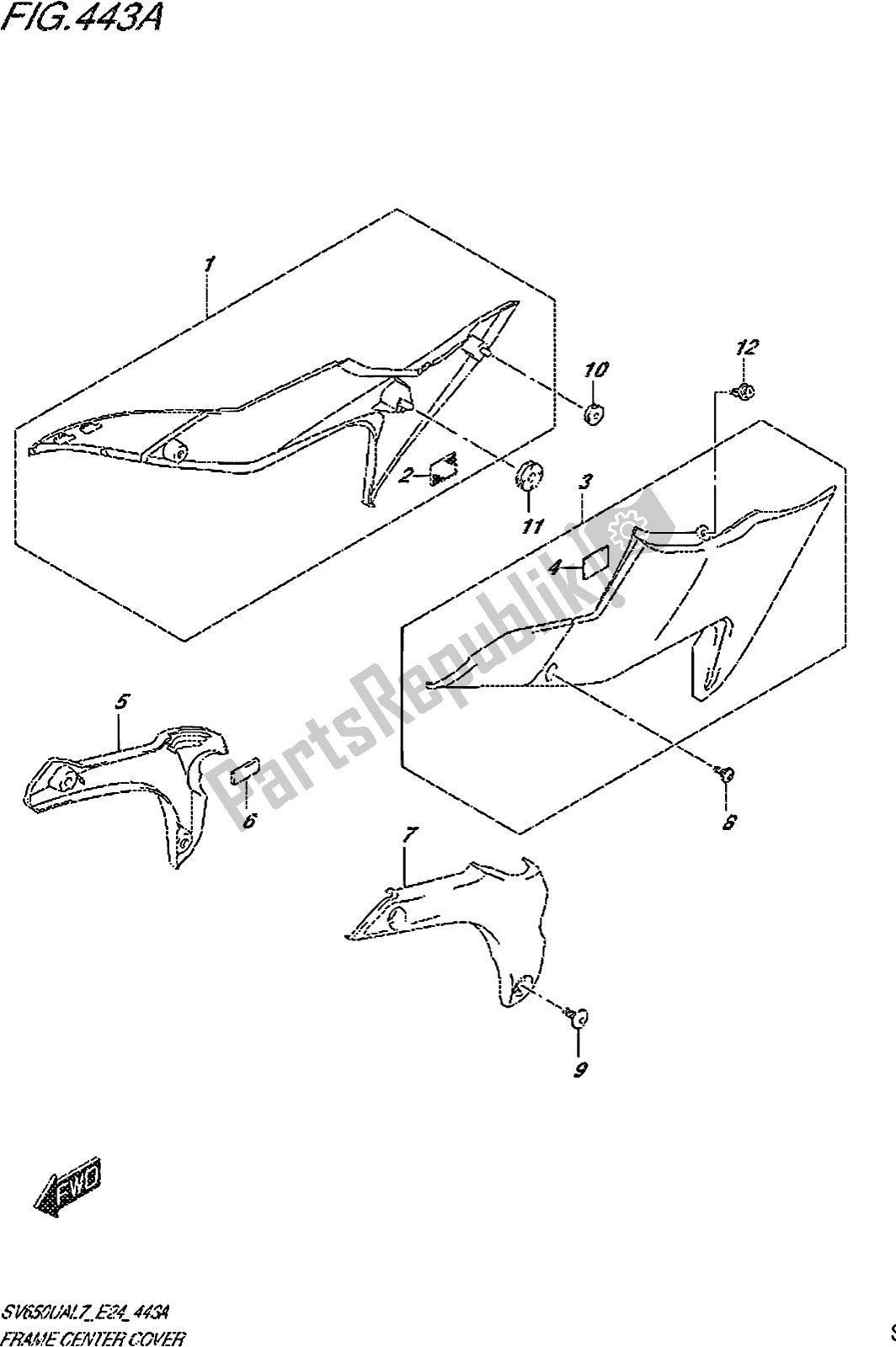 Alle onderdelen voor de Fig. 443a Frame Center Cover van de Suzuki SV 650 UA 2017