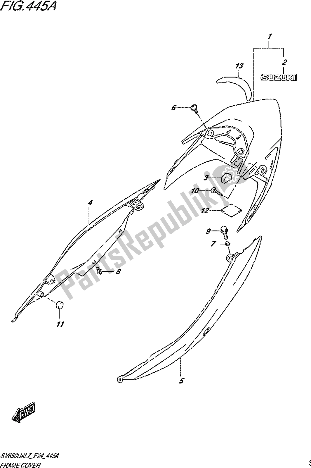 Toutes les pièces pour le Fig. 445a Frame Cover (ykv) du Suzuki SV 650 UA 2017