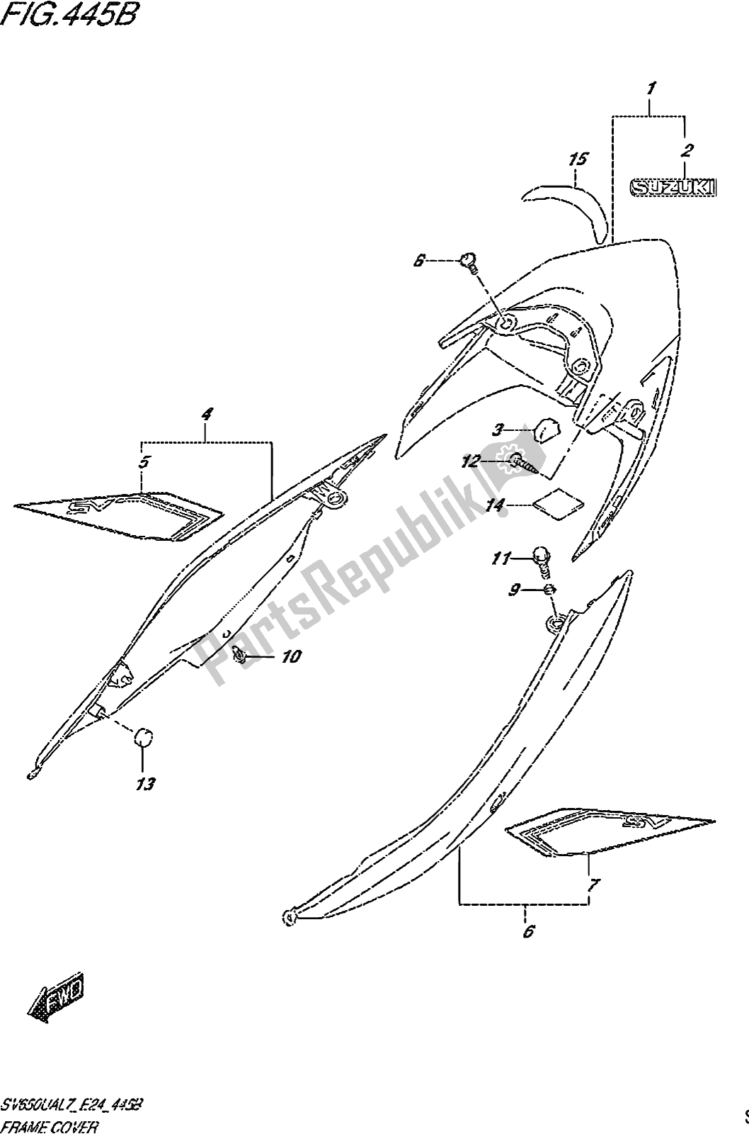 Todas as partes de Fig. 445b Frame Cover (ysf,yvz,yww) do Suzuki SV 650 UA 2017