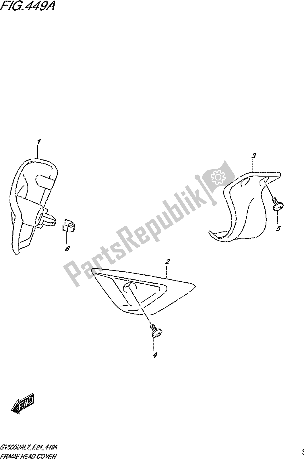 Alle onderdelen voor de Fig. 449a Frame Head Cover van de Suzuki SV 650 UA 2017