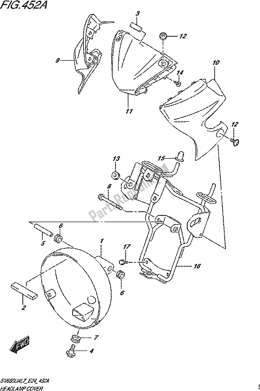 Todas as partes de Fig. 452a Headlamp Cover do Suzuki SV 650 UA 2017