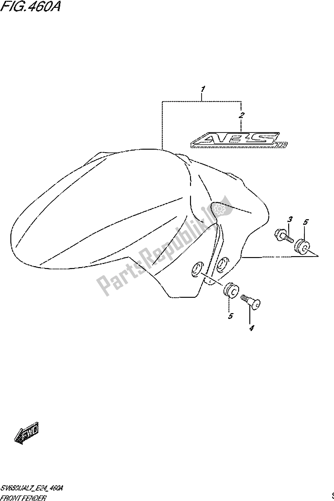 Alle onderdelen voor de Fig. 460a Front Fender van de Suzuki SV 650 UA 2017