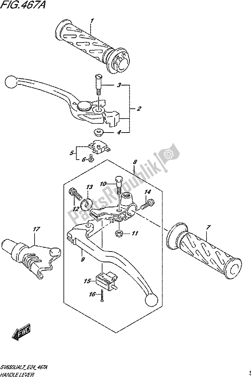 Tutte le parti per il Fig. 467a Handle Lever del Suzuki SV 650 UA 2017