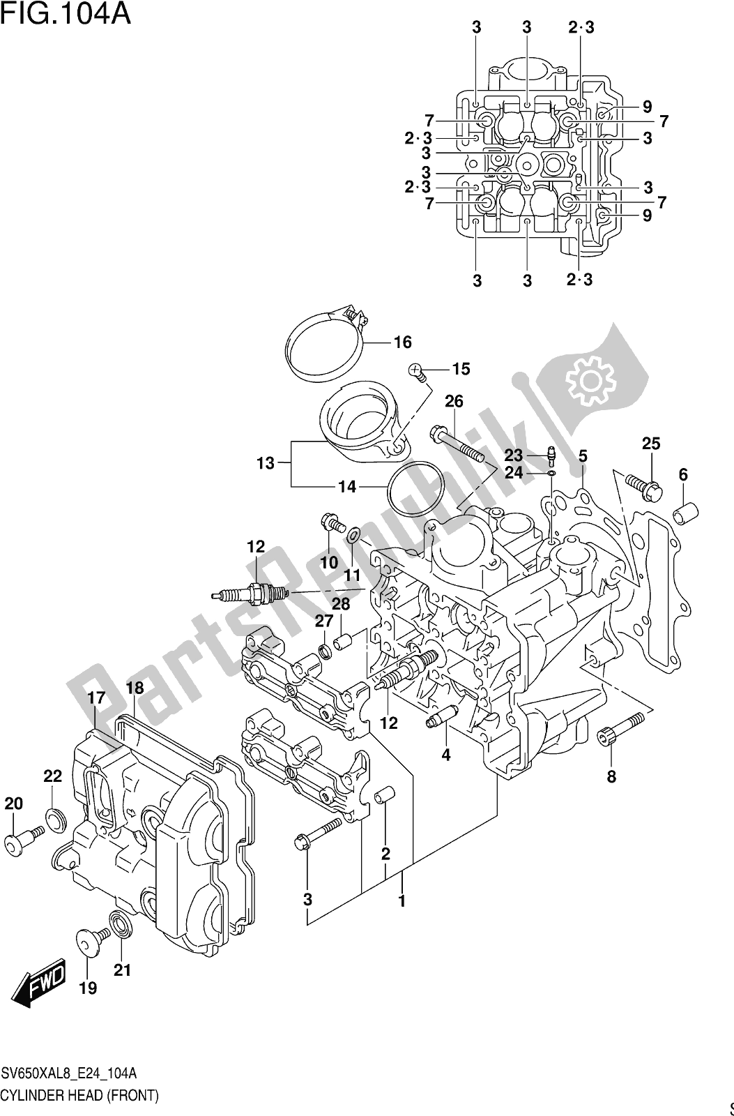 All parts for the Fig. 104a Cylinder Head (front) of the Suzuki SV 650 XA 2018