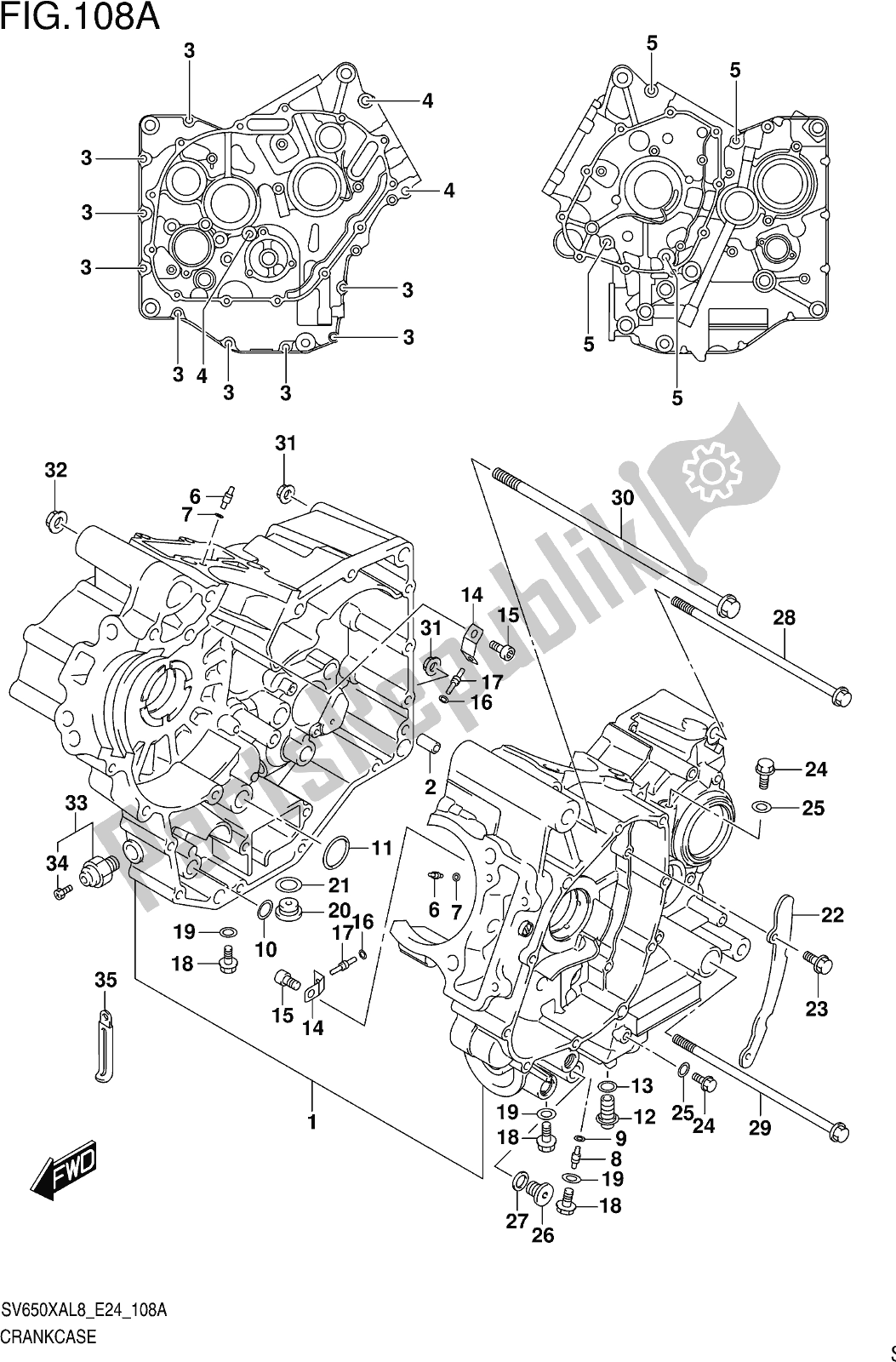 All parts for the Fig. 108a Crankcase of the Suzuki SV 650 XA 2018