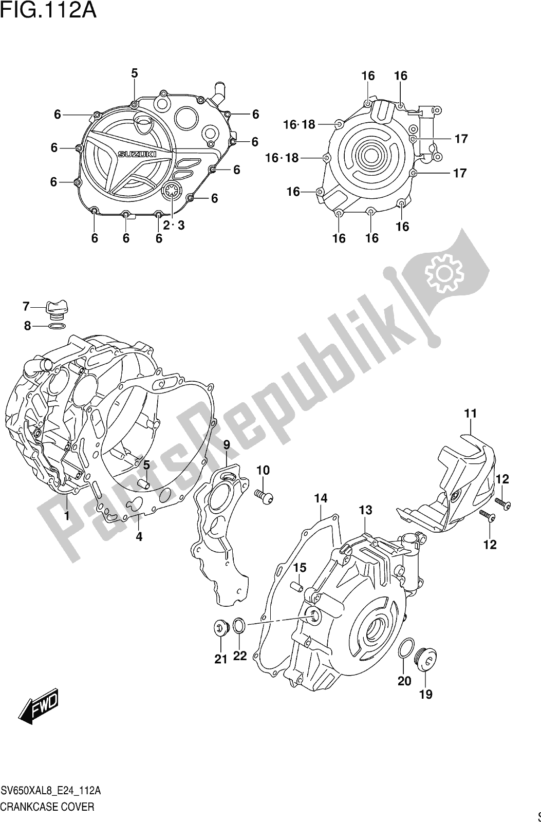 All parts for the Fig. 112a Crankcase Cover of the Suzuki SV 650 XA 2018