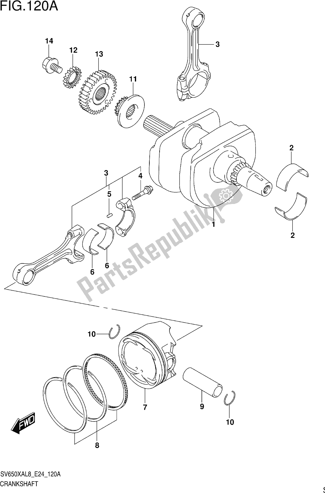 All parts for the Fig. 120a Crankshaft of the Suzuki SV 650 XA 2018