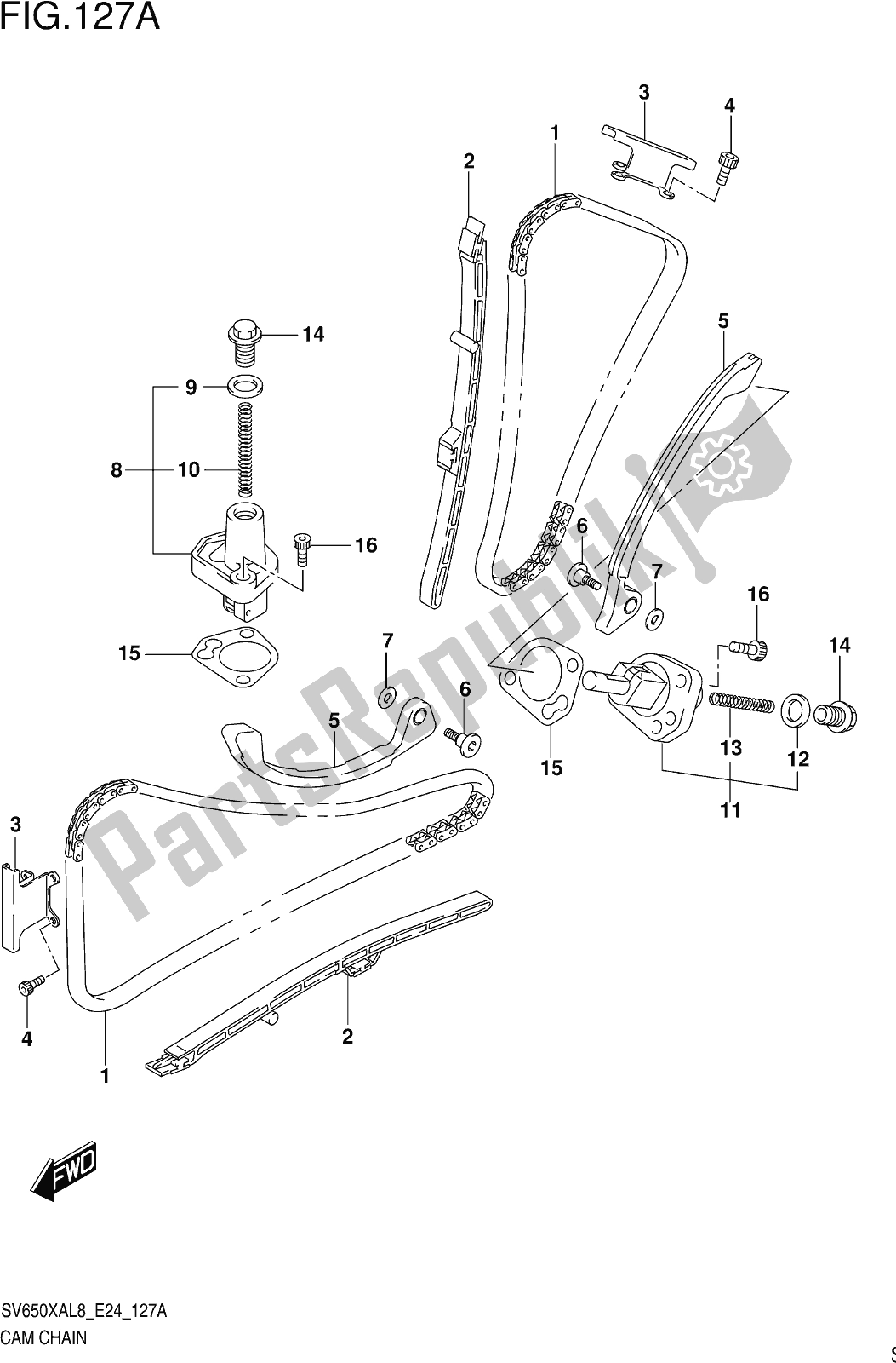 All parts for the Fig. 127a Cam Chain of the Suzuki SV 650 XA 2018