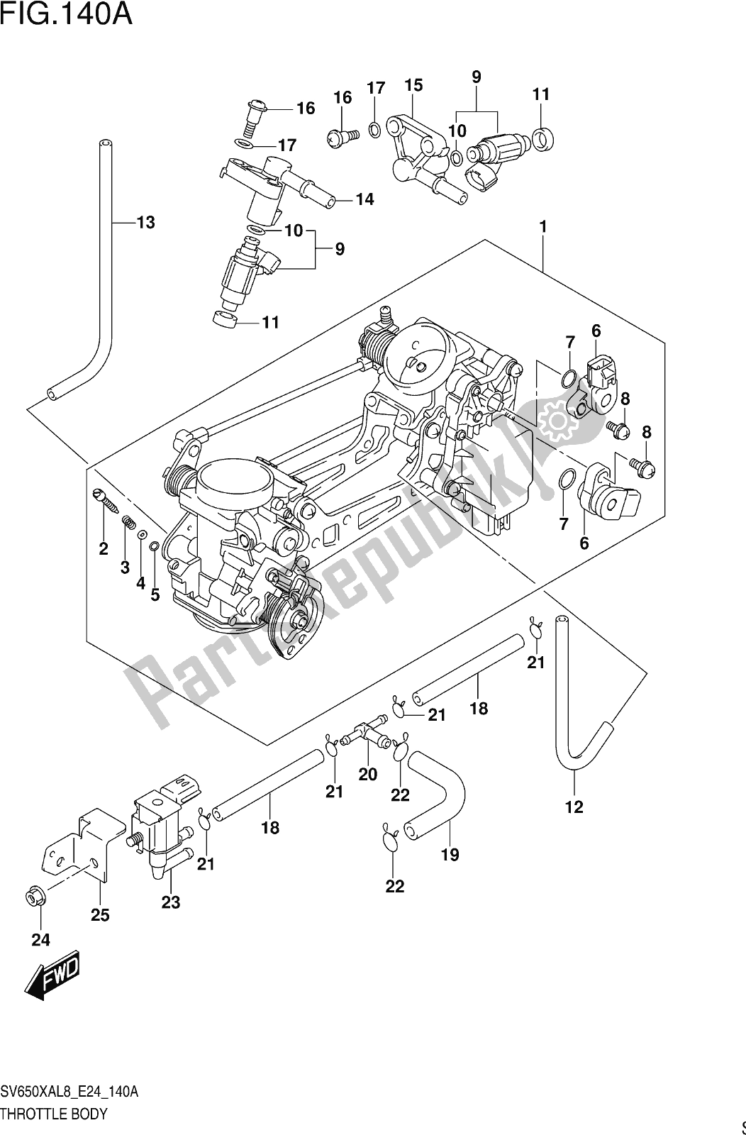 All parts for the Fig. 140a Throttle Body of the Suzuki SV 650 XA 2018