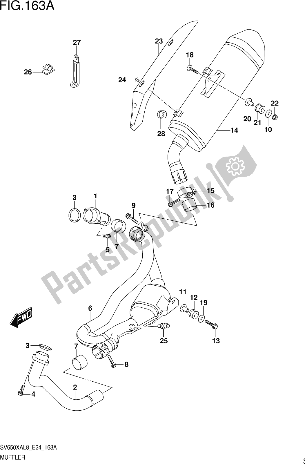 Todas as partes de Fig. 163a Muffler do Suzuki SV 650 XA 2018