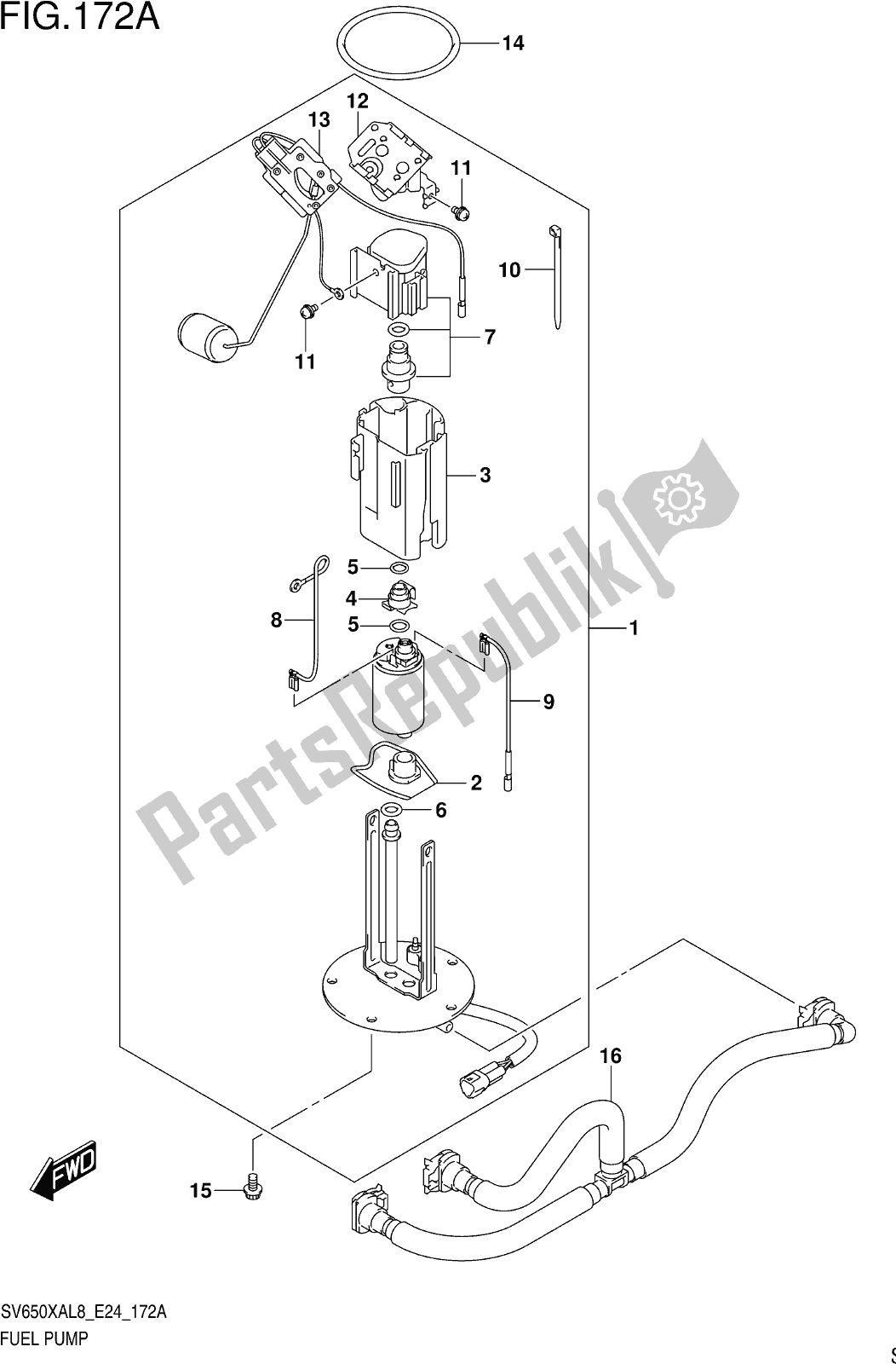 All parts for the Fig. 172a Fuel Pump of the Suzuki SV 650 XA 2018