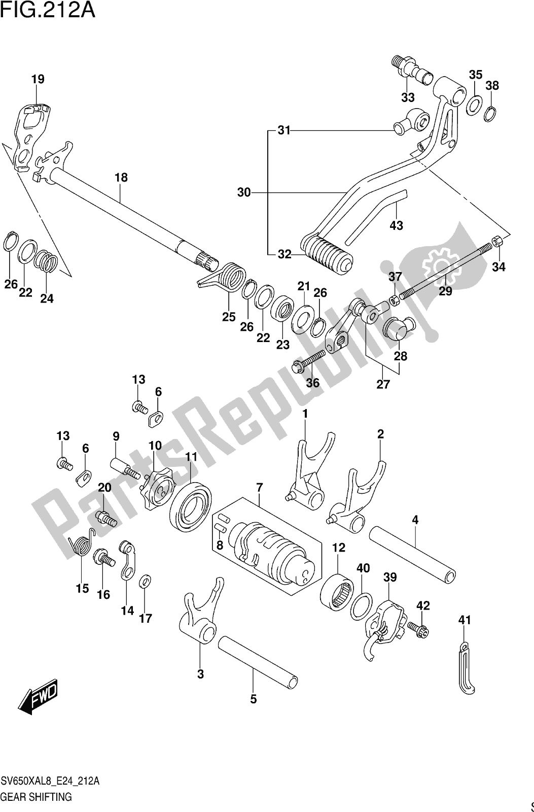 All parts for the Fig. 212a Gear Shifting of the Suzuki SV 650 XA 2018