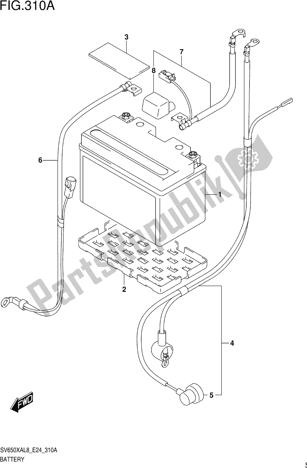 All parts for the Fig. 310a Battery of the Suzuki SV 650 XA 2018