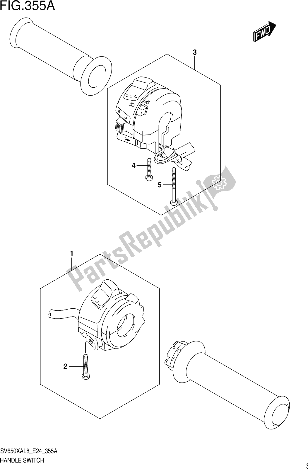 All parts for the Fig. 355a Handle Switch of the Suzuki SV 650 XA 2018