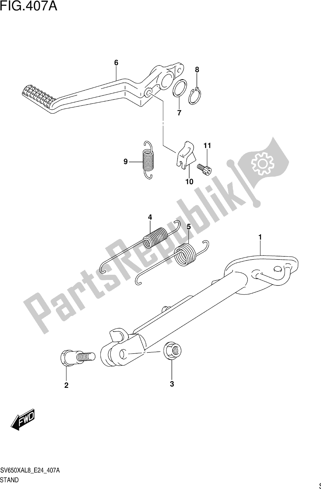 All parts for the Fig. 407a Stand of the Suzuki SV 650 XA 2018