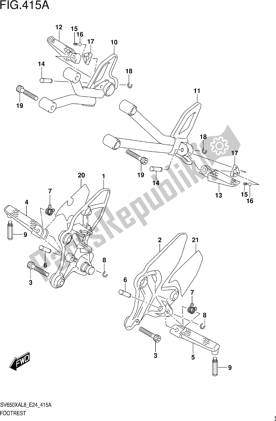 All parts for the Fig. 415a Footrest of the Suzuki SV 650 XA 2018