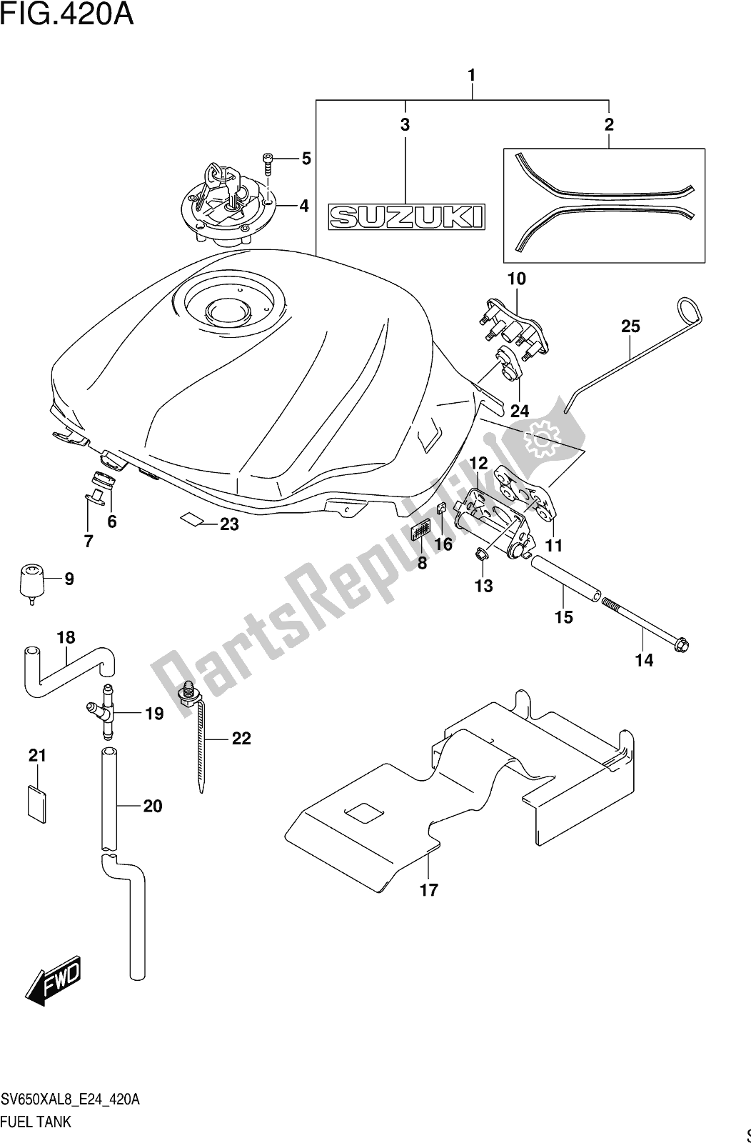 All parts for the Fig. 420a Fuel Tank of the Suzuki SV 650 XA 2018