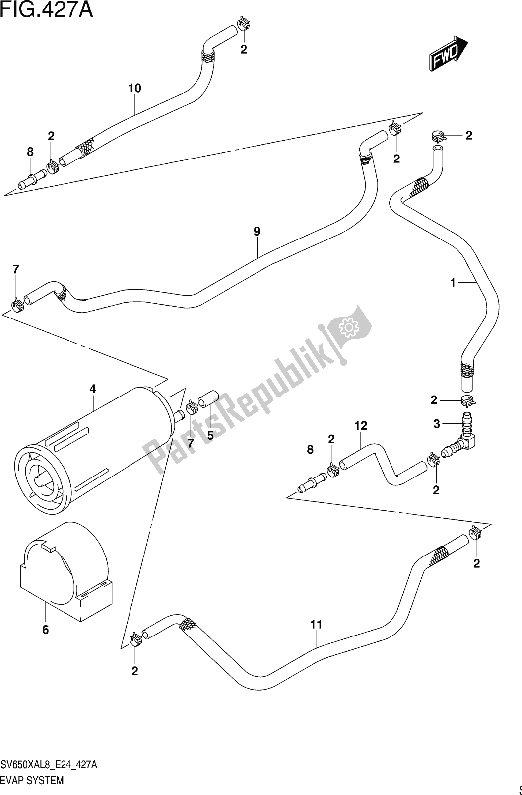 All parts for the Fig. 427a Evap System of the Suzuki SV 650 XA 2018