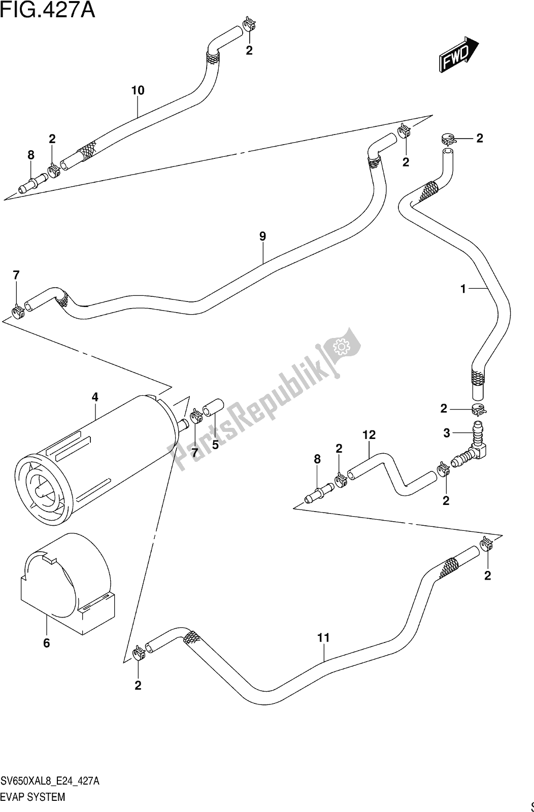 All parts for the Fig. 427a Evap System of the Suzuki SV 650 XA 2018