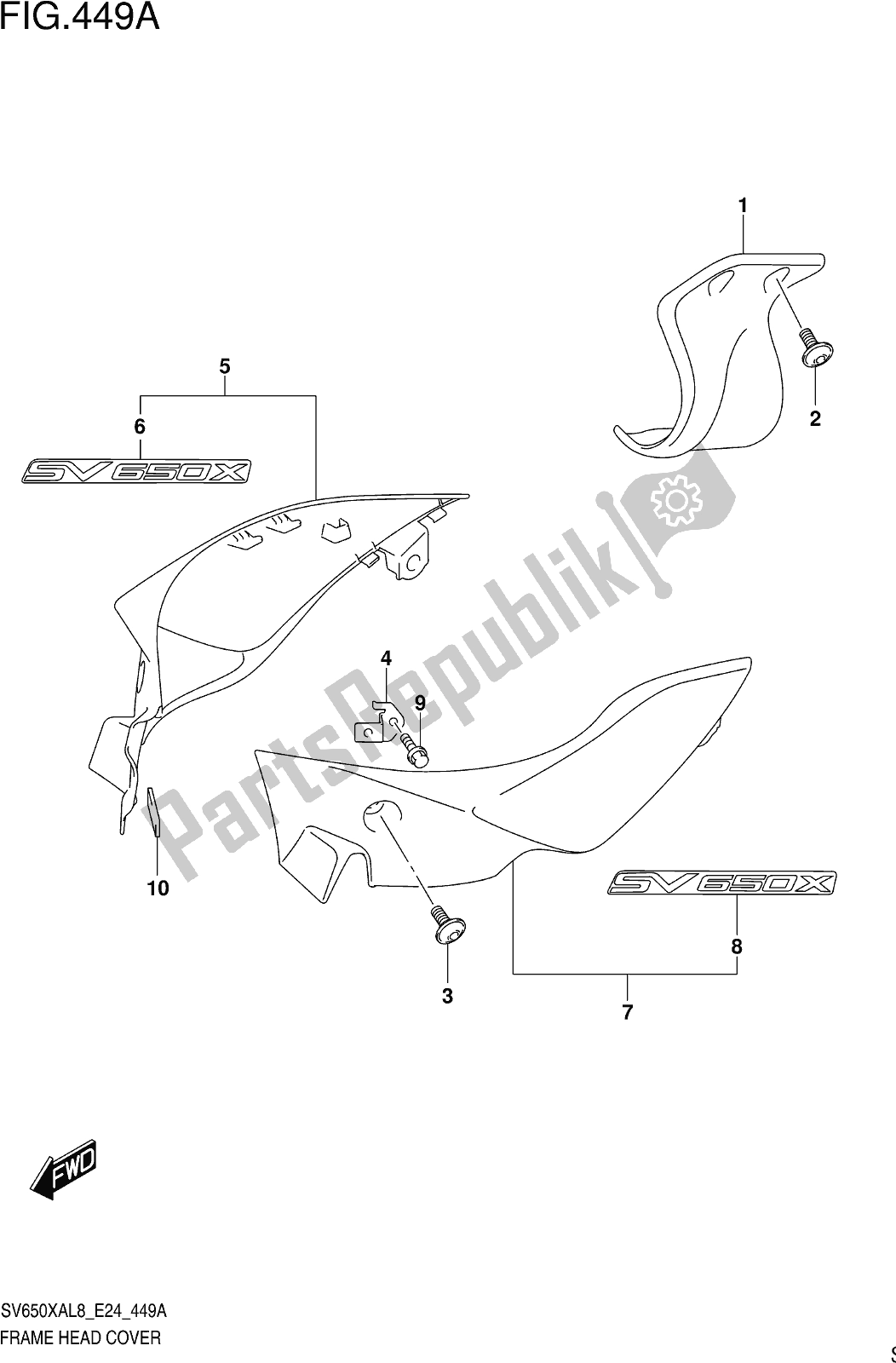 All parts for the Fig. 449a Frame Head Cover of the Suzuki SV 650 XA 2018