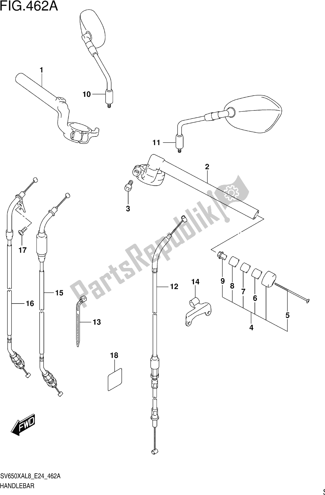 All parts for the Fig. 462a Handlebar of the Suzuki SV 650 XA 2018