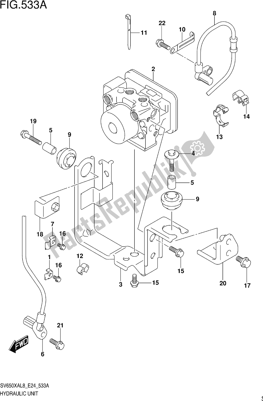 All parts for the Fig. 533a Hydraulic Unit of the Suzuki SV 650 XA 2018