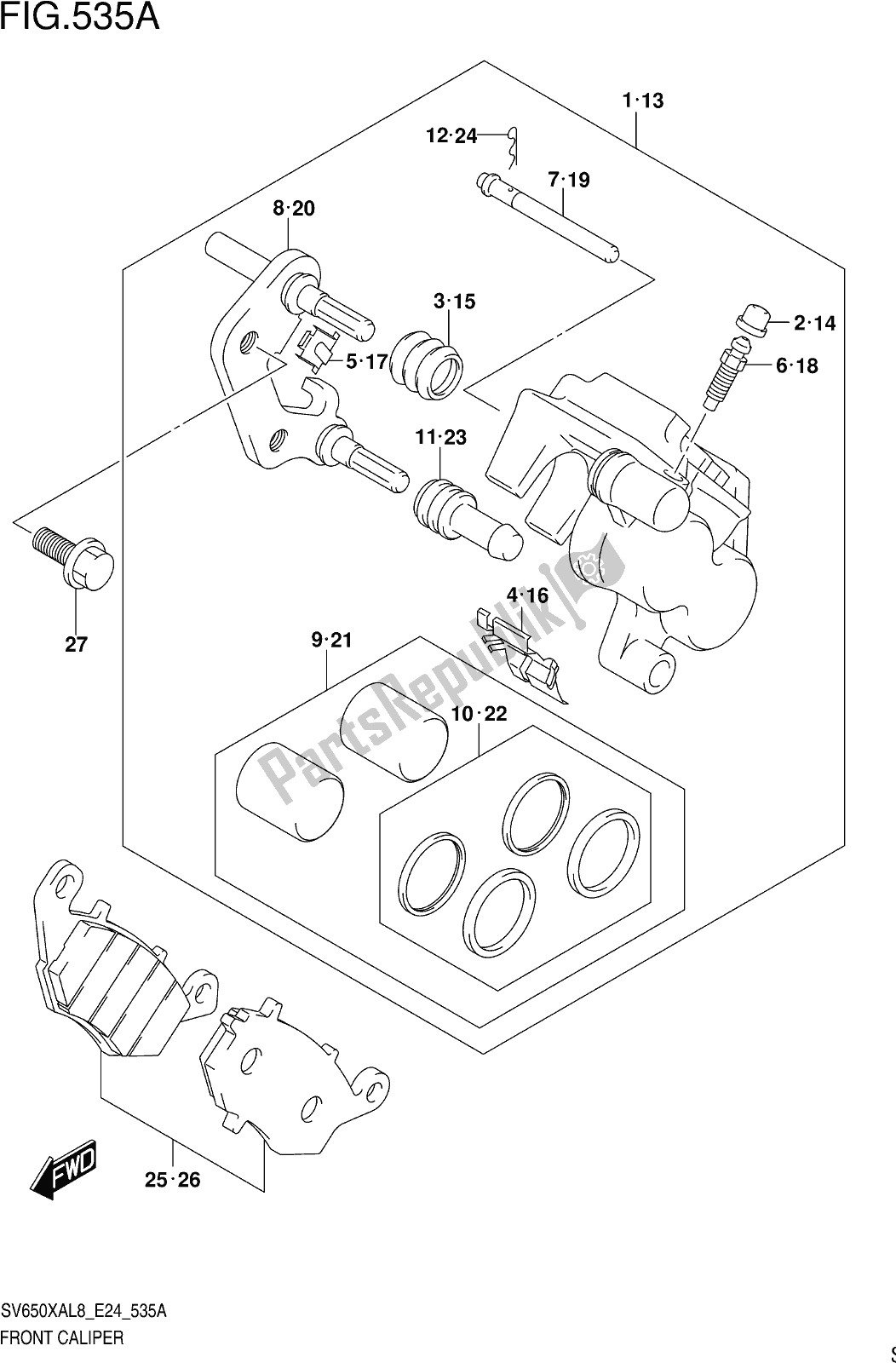 Toutes les pièces pour le Fig. 535a Front Caliper du Suzuki SV 650 XA 2018