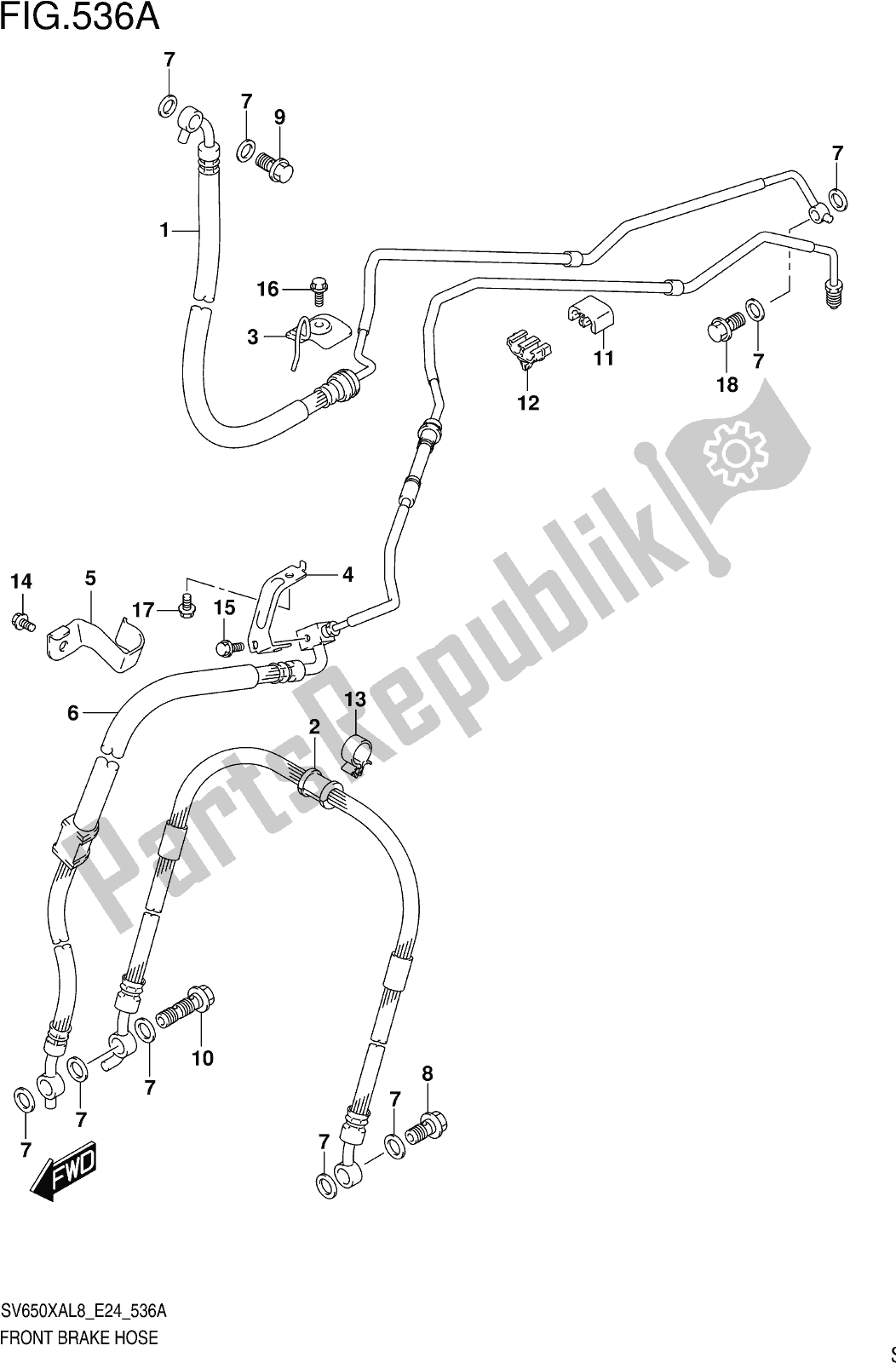 Todas as partes de Fig. 536a Front Brake Hose do Suzuki SV 650 XA 2018