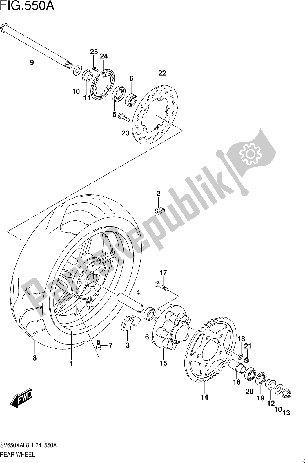 Toutes les pièces pour le Fig. 550a Rear Wheel du Suzuki SV 650 XA 2018