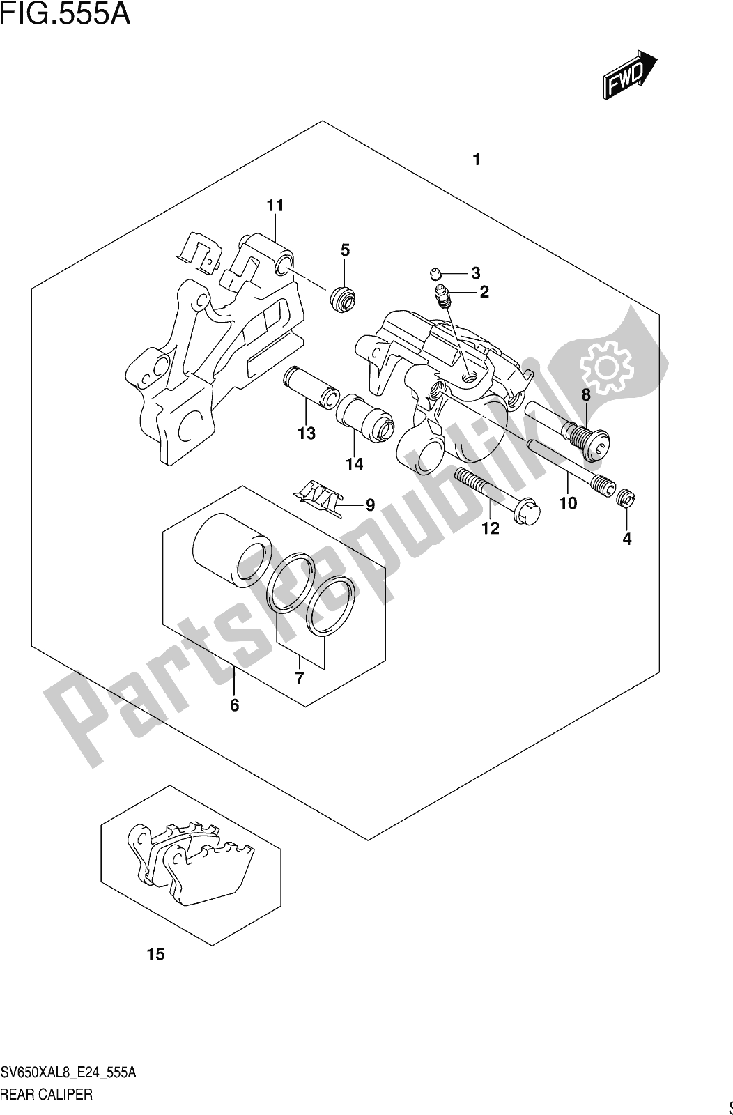 Todas as partes de Fig. 555a Rear Caliper do Suzuki SV 650 XA 2018