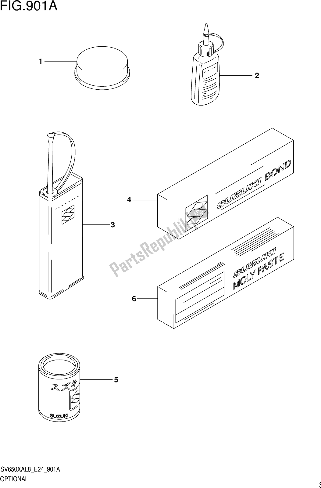 All parts for the Fig. 901a Optional of the Suzuki SV 650 XA 2018