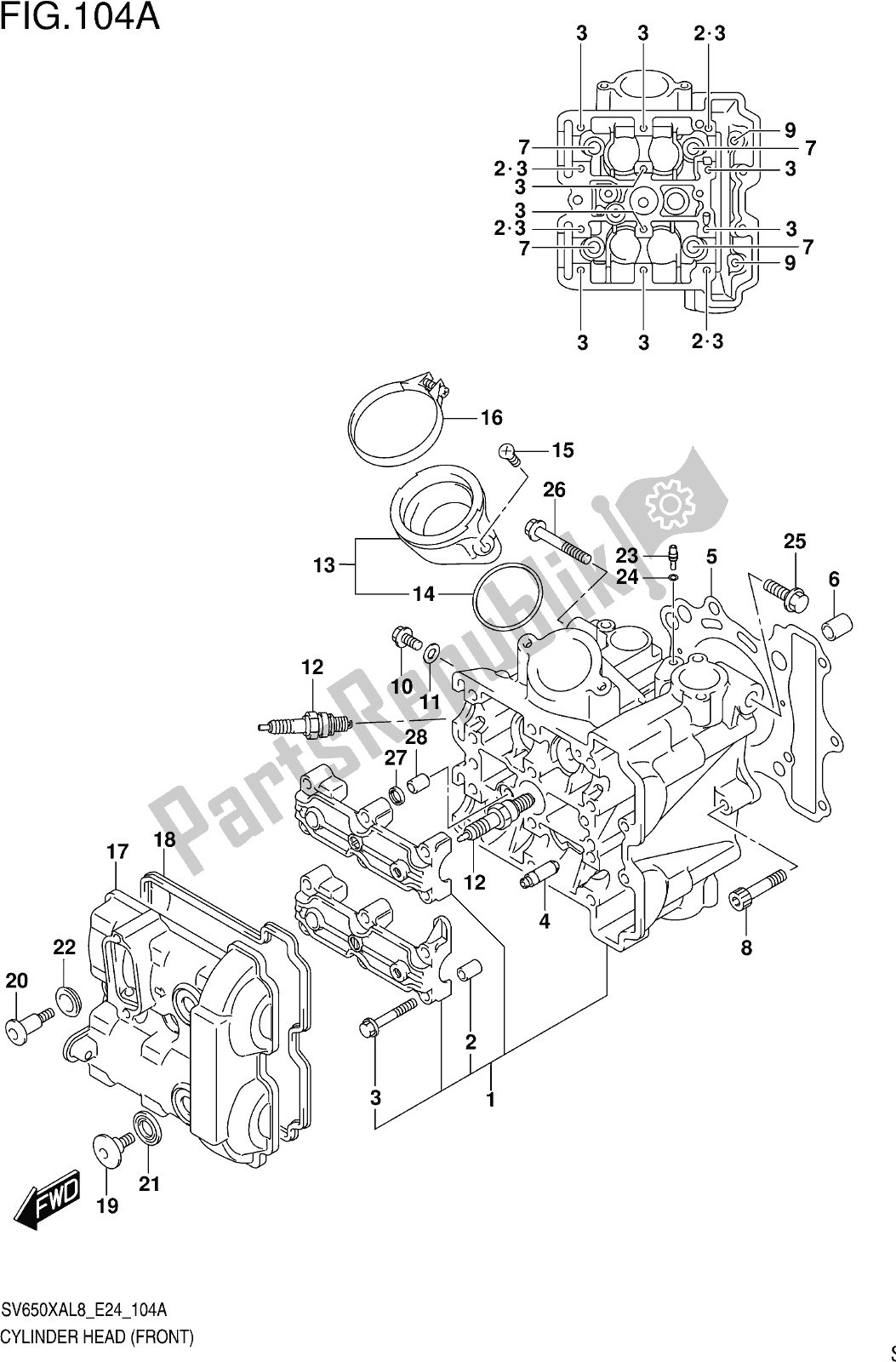 Tutte le parti per il Fig. 104a Cylinder Head (front) del Suzuki SV 650 XAU 2018