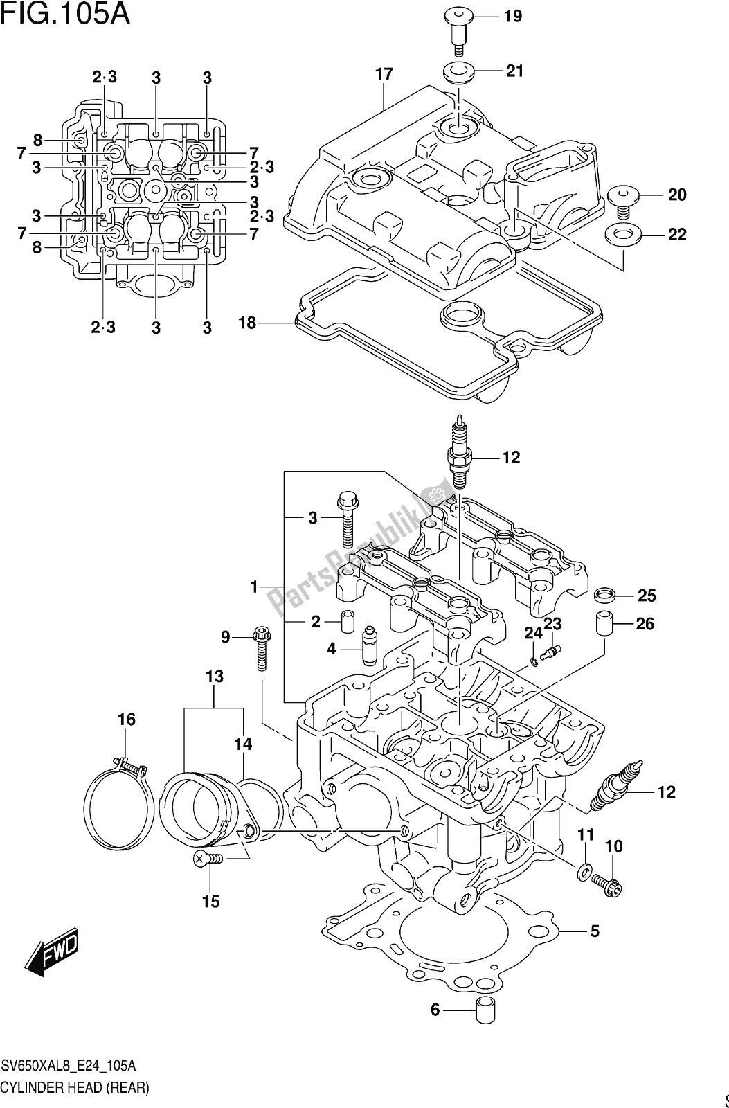 Tutte le parti per il Fig. 105a Cylinder Head (rear) del Suzuki SV 650 XAU 2018