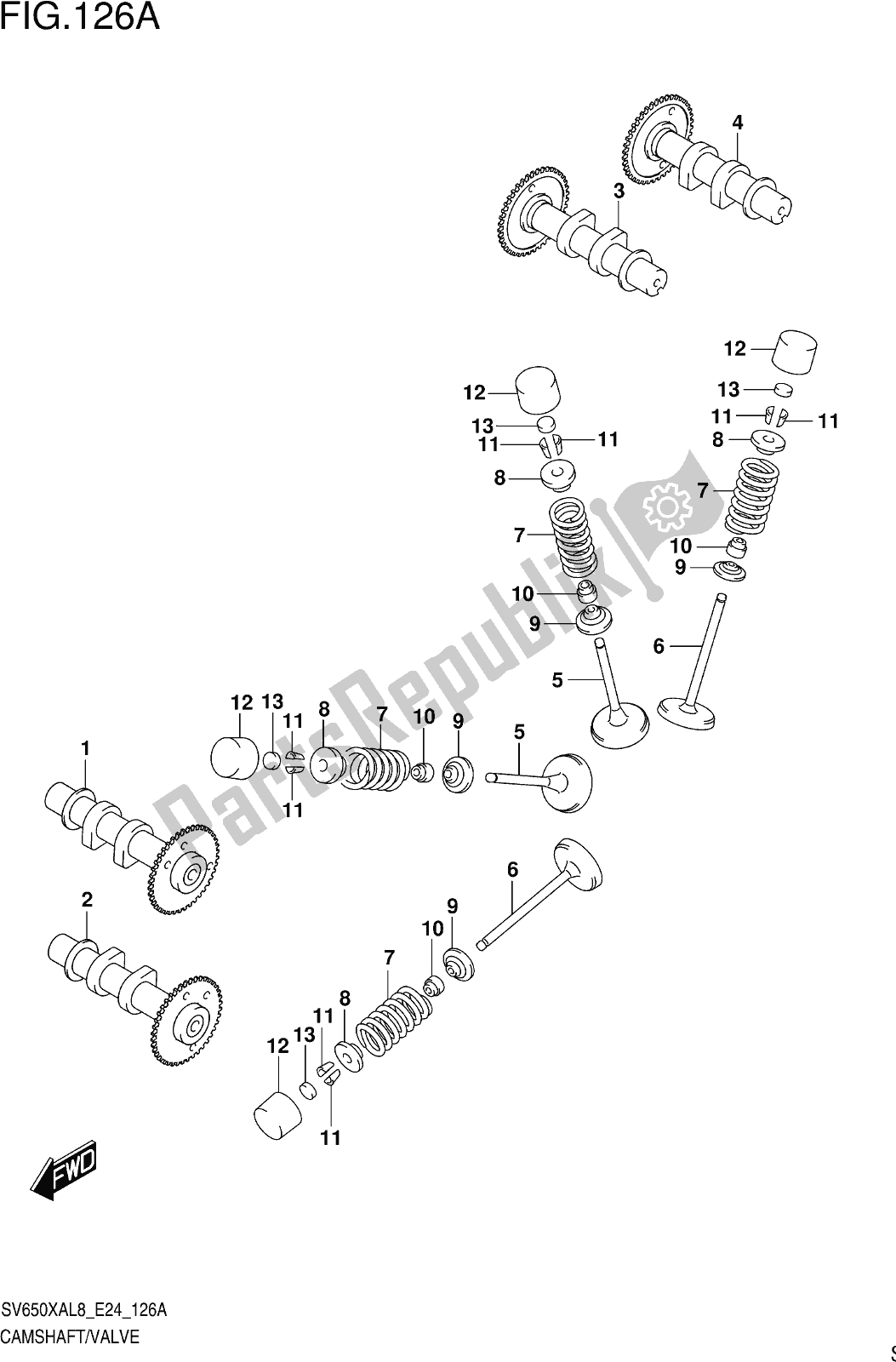 Tutte le parti per il Fig. 126a Camshaft/valve del Suzuki SV 650 XAU 2018