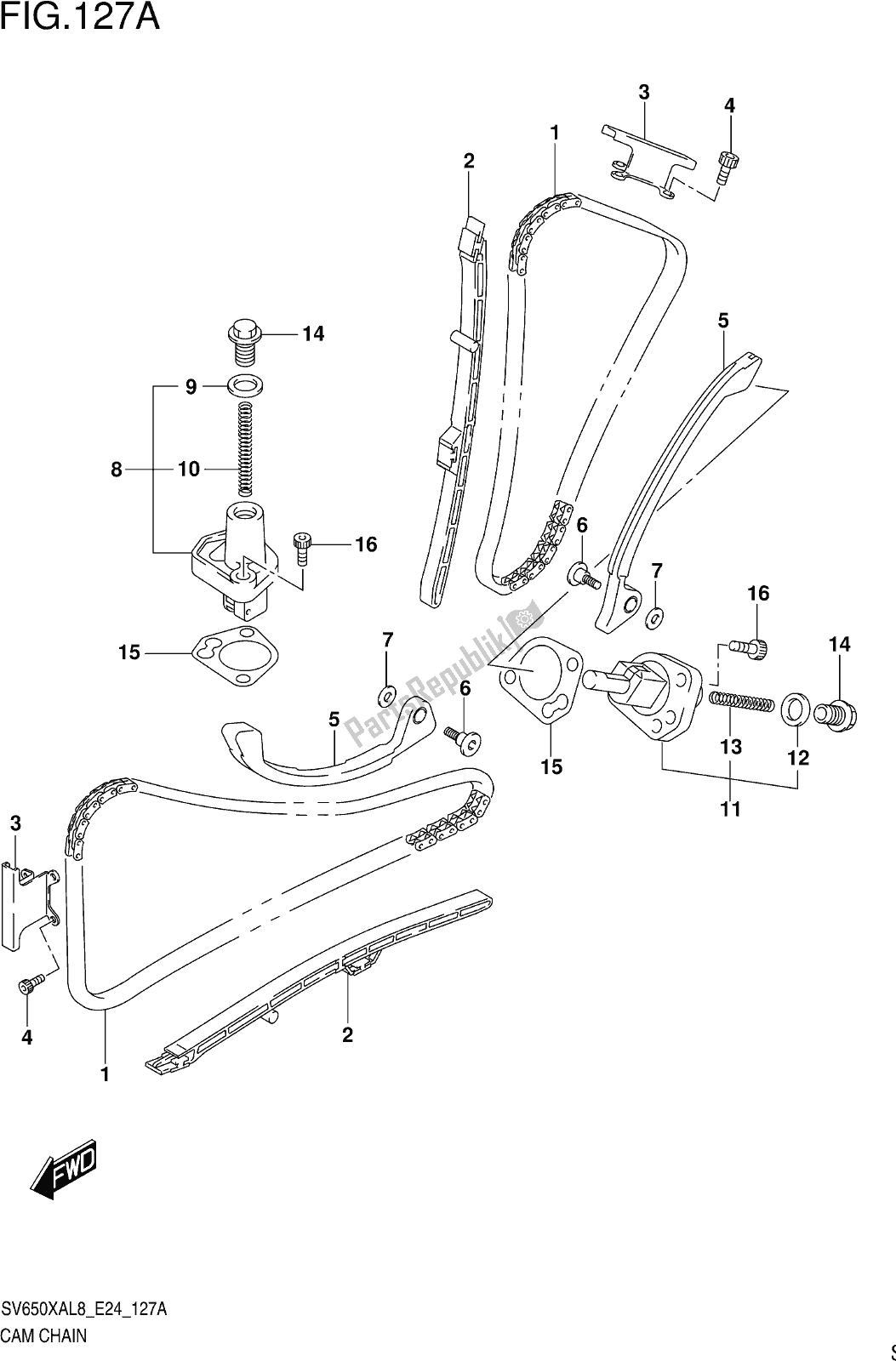 All parts for the Fig. 127a Cam Chain of the Suzuki SV 650 XAU 2018