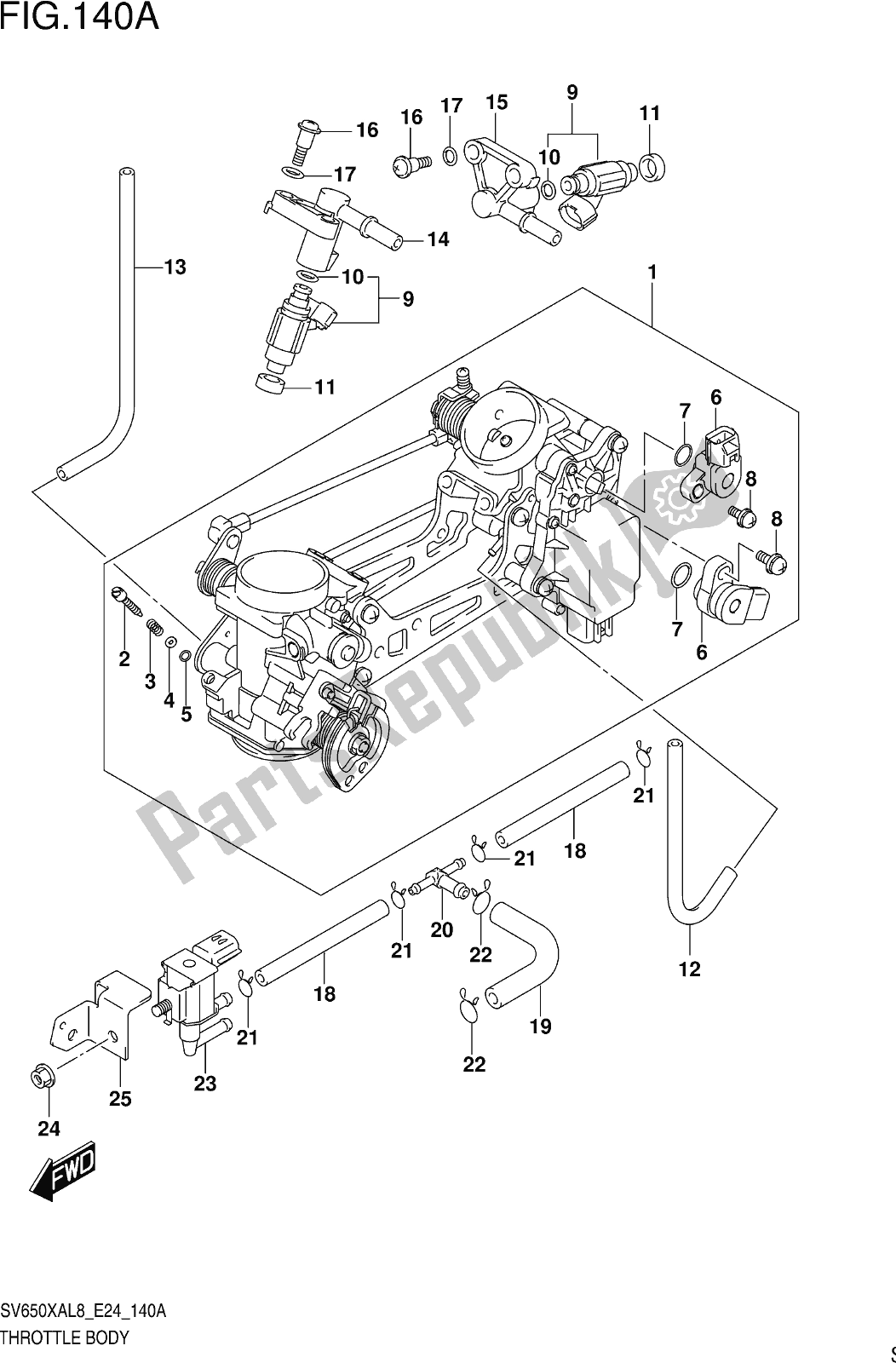 Tutte le parti per il Fig. 140a Throttle Body del Suzuki SV 650 XAU 2018