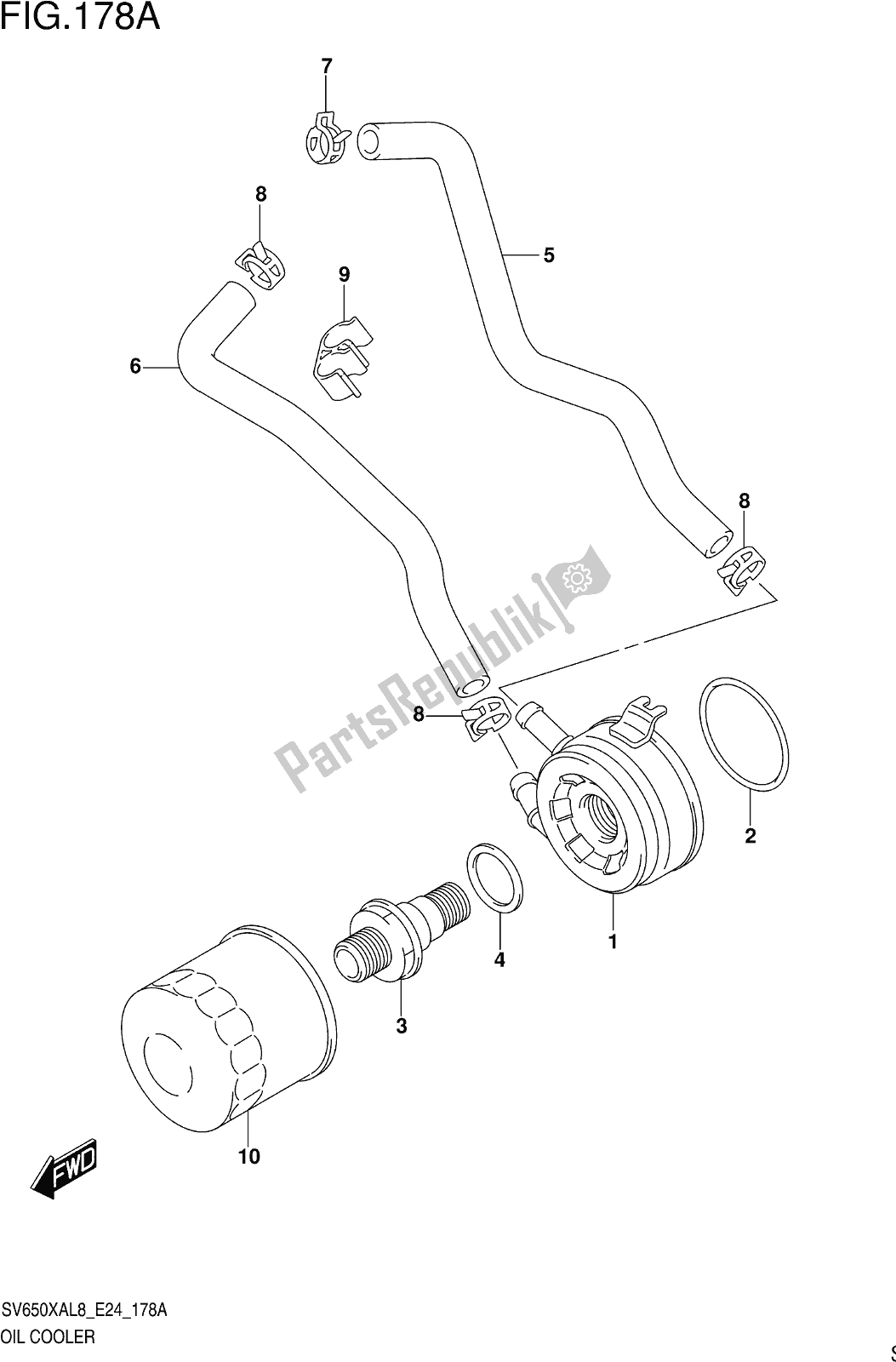 All parts for the Fig. 178a Oil Cooler of the Suzuki SV 650 XAU 2018